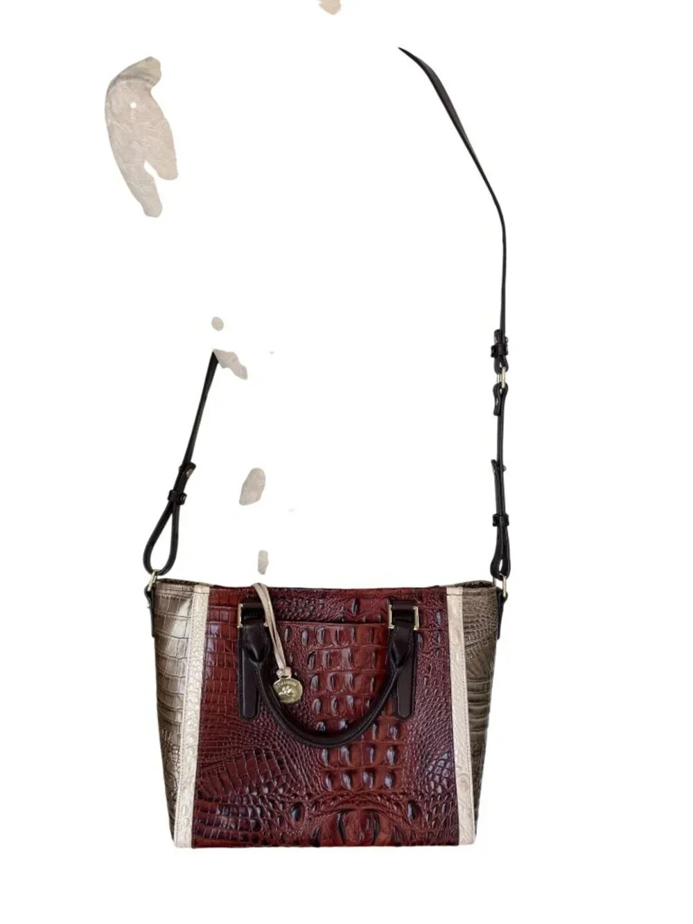 Brahmin Womens Arno Pecan Azuma Multi-toned Handbag Medium Croc-embossed Leather
